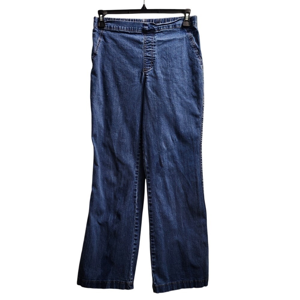 Soft Surroundings Denim Pants Pull On Elastic Waist Flare Leg Jeans Medium